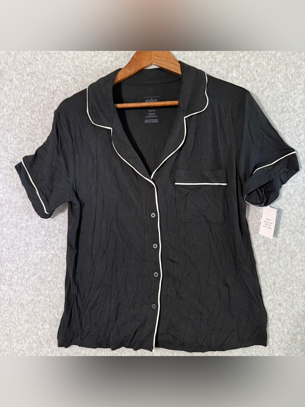 Auden Black Short-Sleeve Pajama Top with White Piping